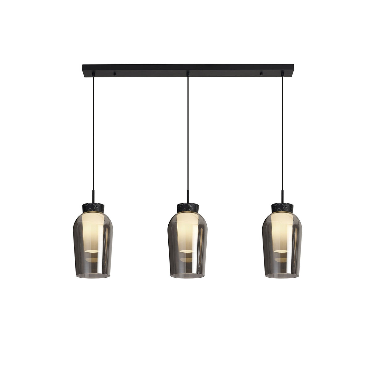 Nora 3 Light Glass Bar Pendant Light - Black & Chrome & Frosted