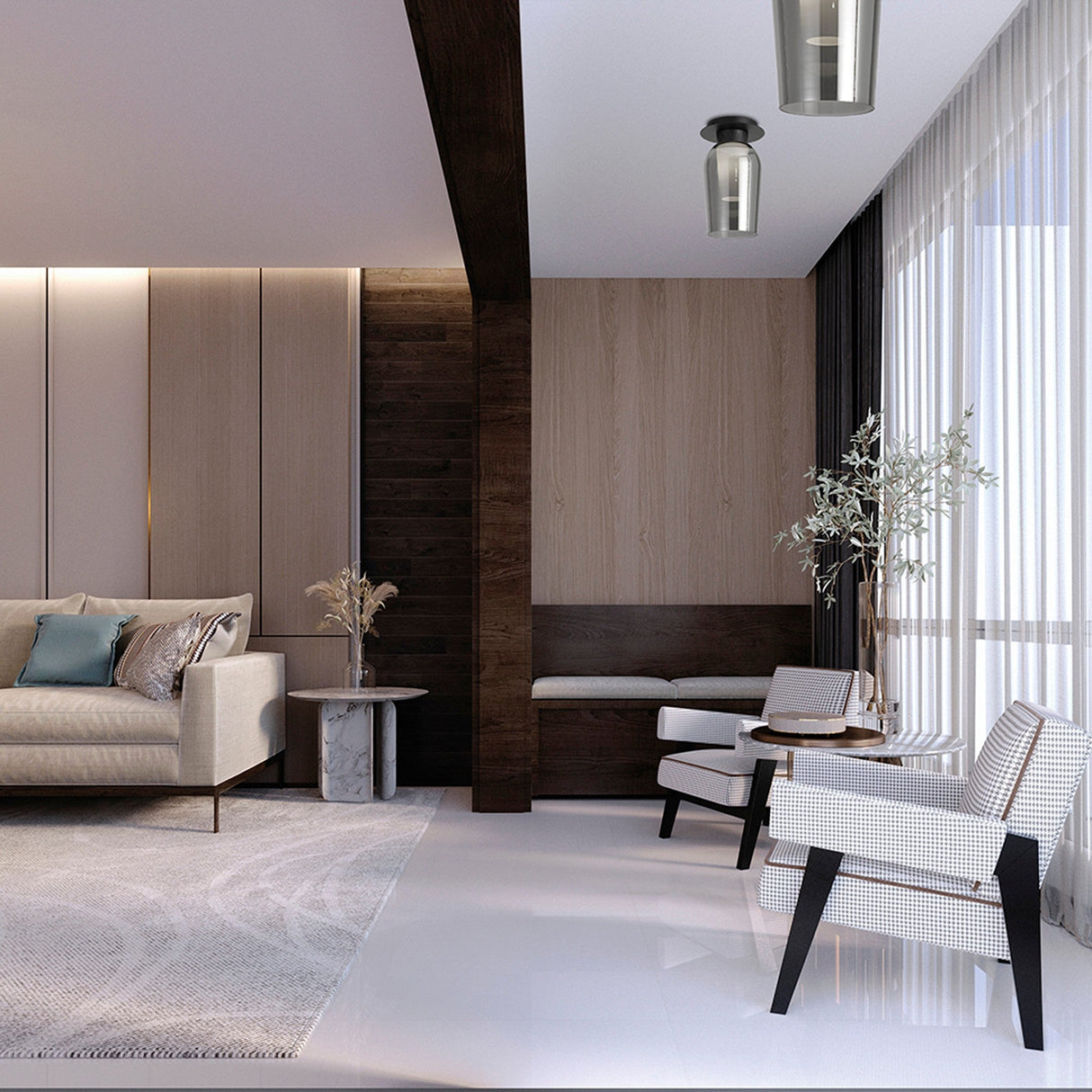 Nora 1 Light Semi-Flush Glass Ceiling Light - Black Marble