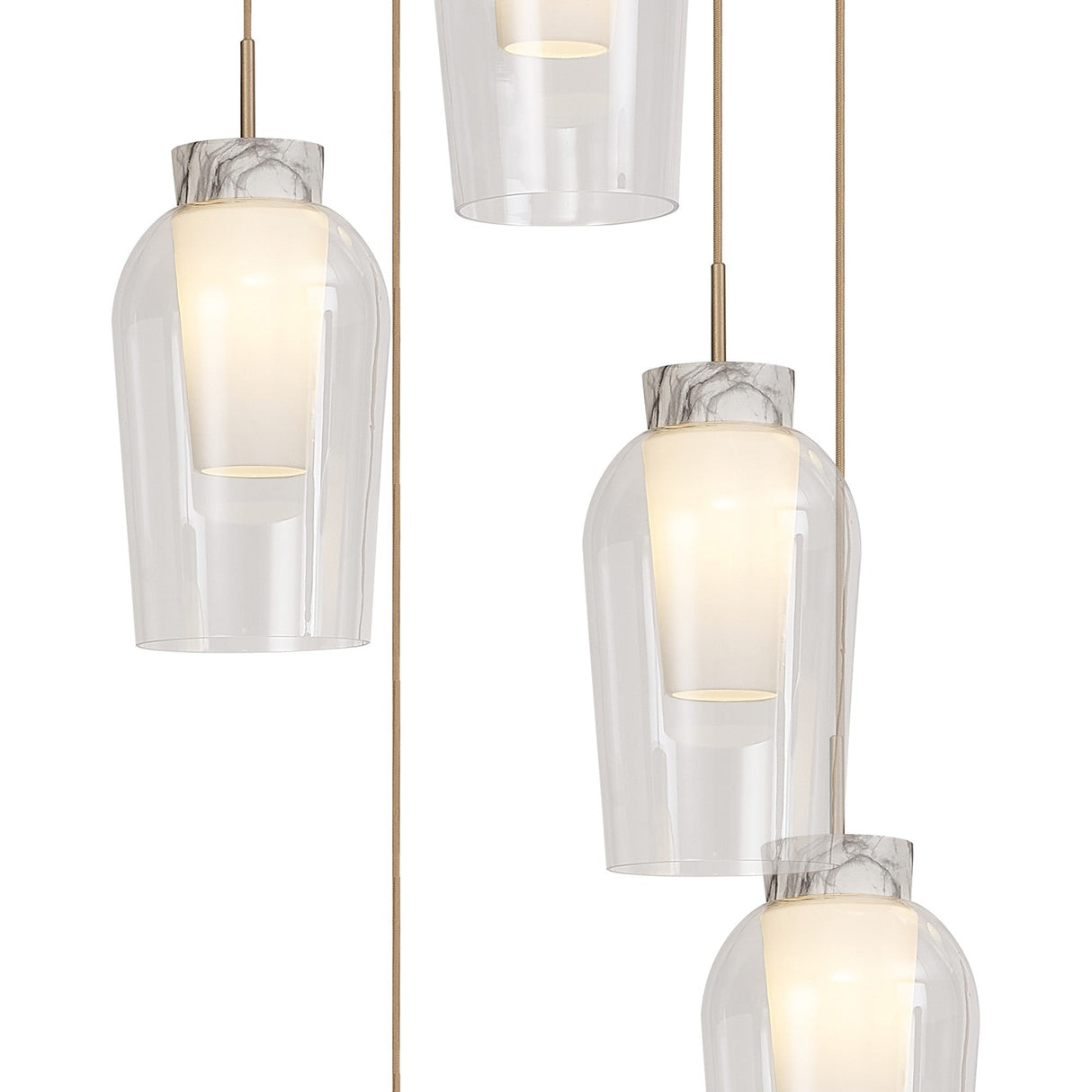 Nora 5 Light Frosted Glass Cluster Pendant Light - Gold & White