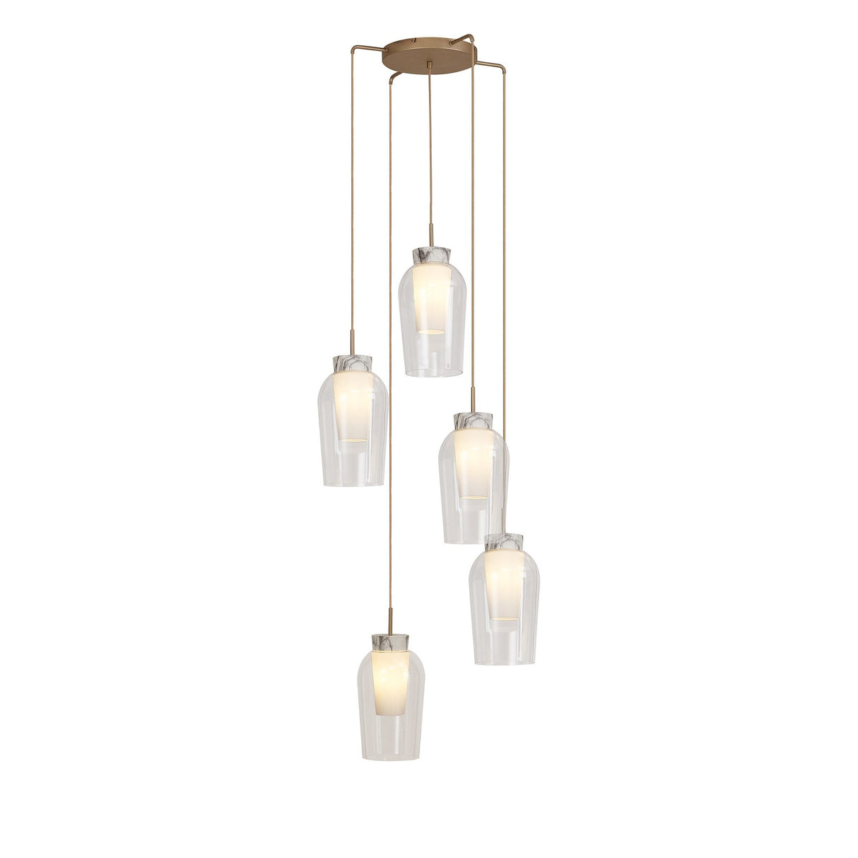 Nora 5 Light Frosted Glass Cluster Pendant Light - Gold & White