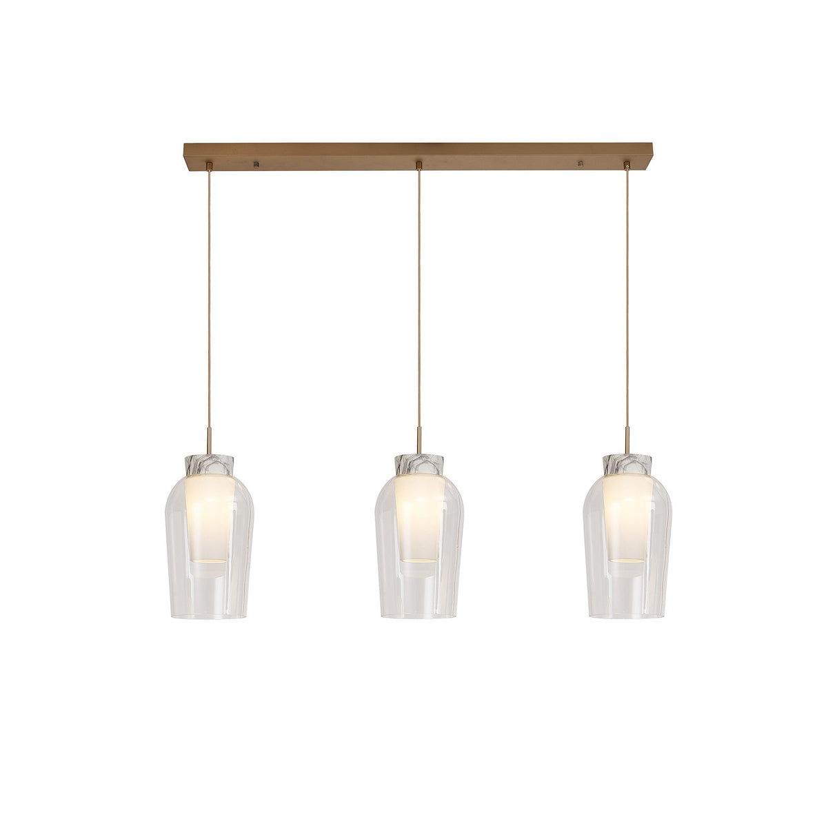 Nora 3 Light Glass Bar Pendant Light - Gold & White & Frosted