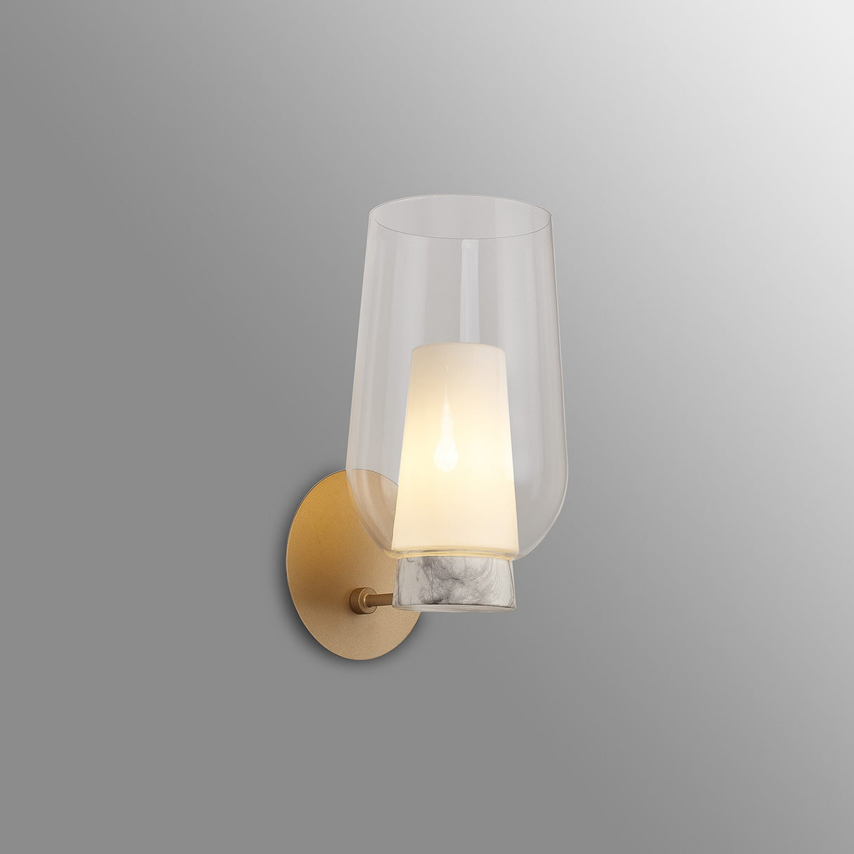 Nora 1 Light Glass Wall Light - Gold/White