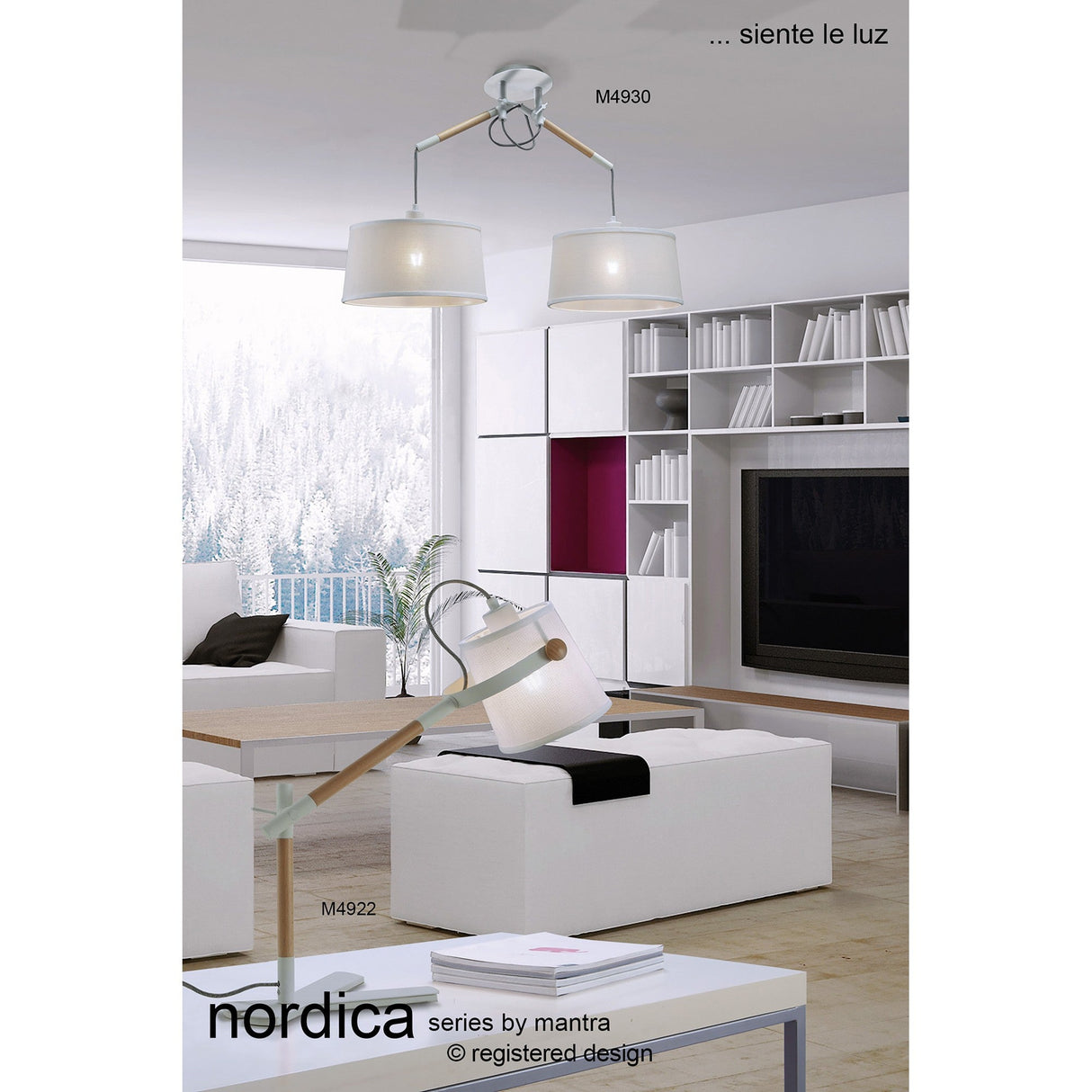 Nordica Table Lamp - Matt White/Beech With Ivory White Shade