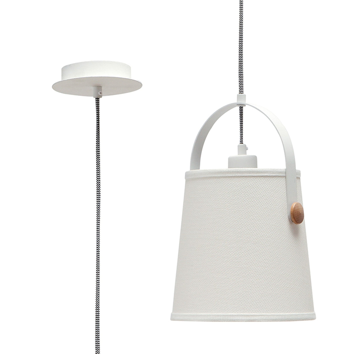 Nordica 20cm 1 Light Pendant Light - White & Beech With Ivory Shade