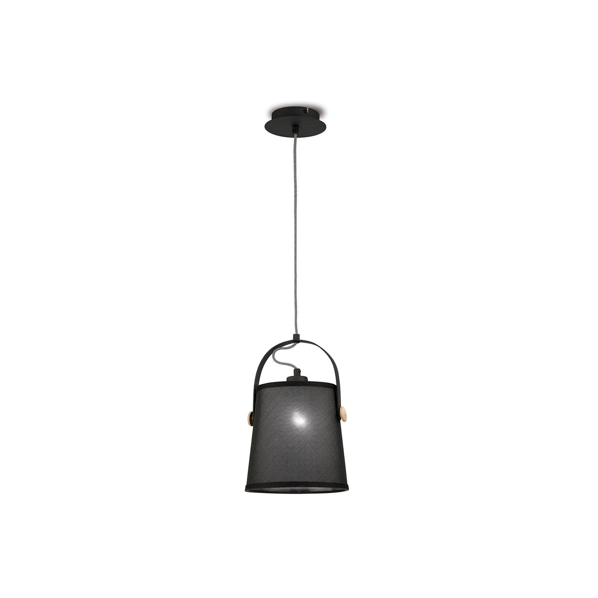 Nordica 20cm 1 Light Pendant Light - Black & Beech With Black Shade