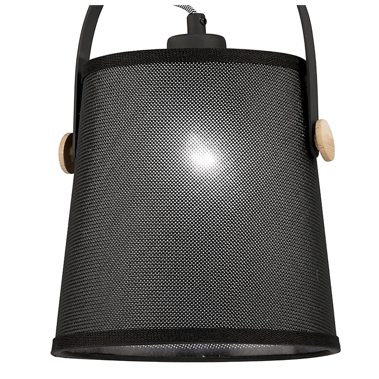 Nordica 20cm 1 Light Pendant Light - Black & Beech With Black Shade