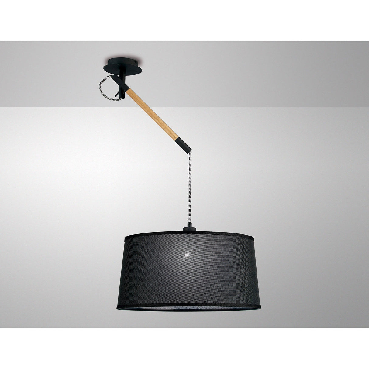 Nordica 1 Light Pendant Light - Black & Beech With Black Shade
