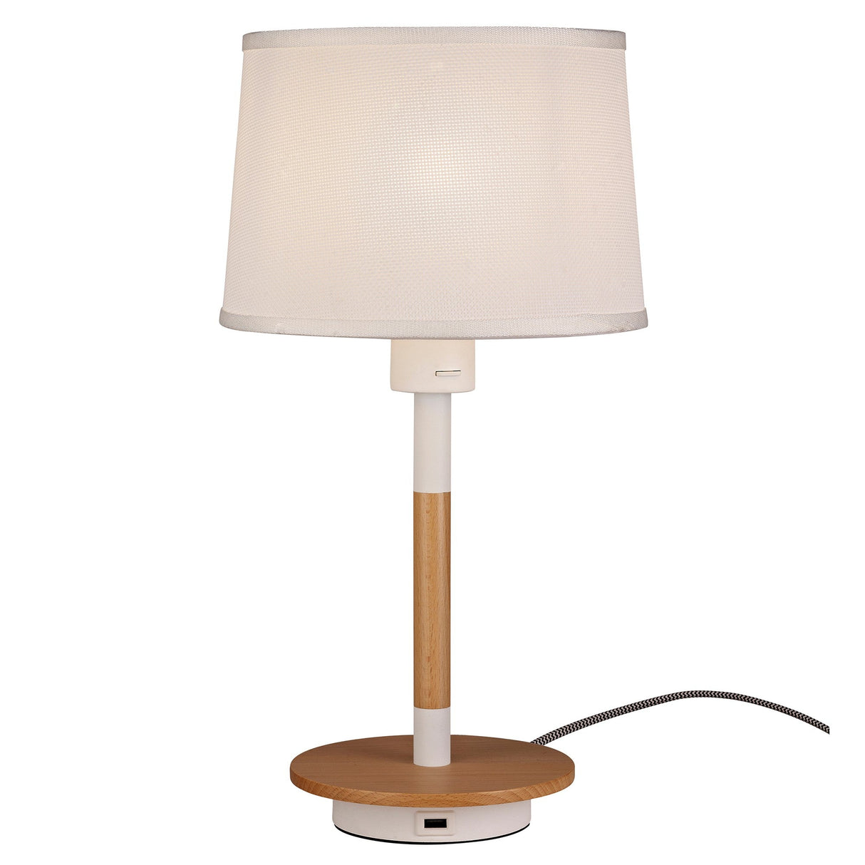 Nordica II Table Lamp With USB Socket - White/Beech With White Shade