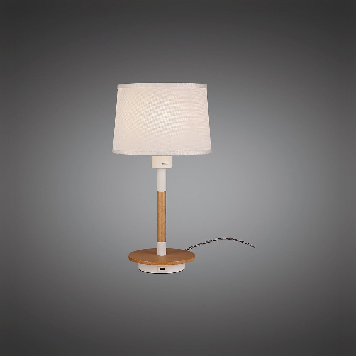 Nordica II Table Lamp With USB Socket - White/Beech With White Shade