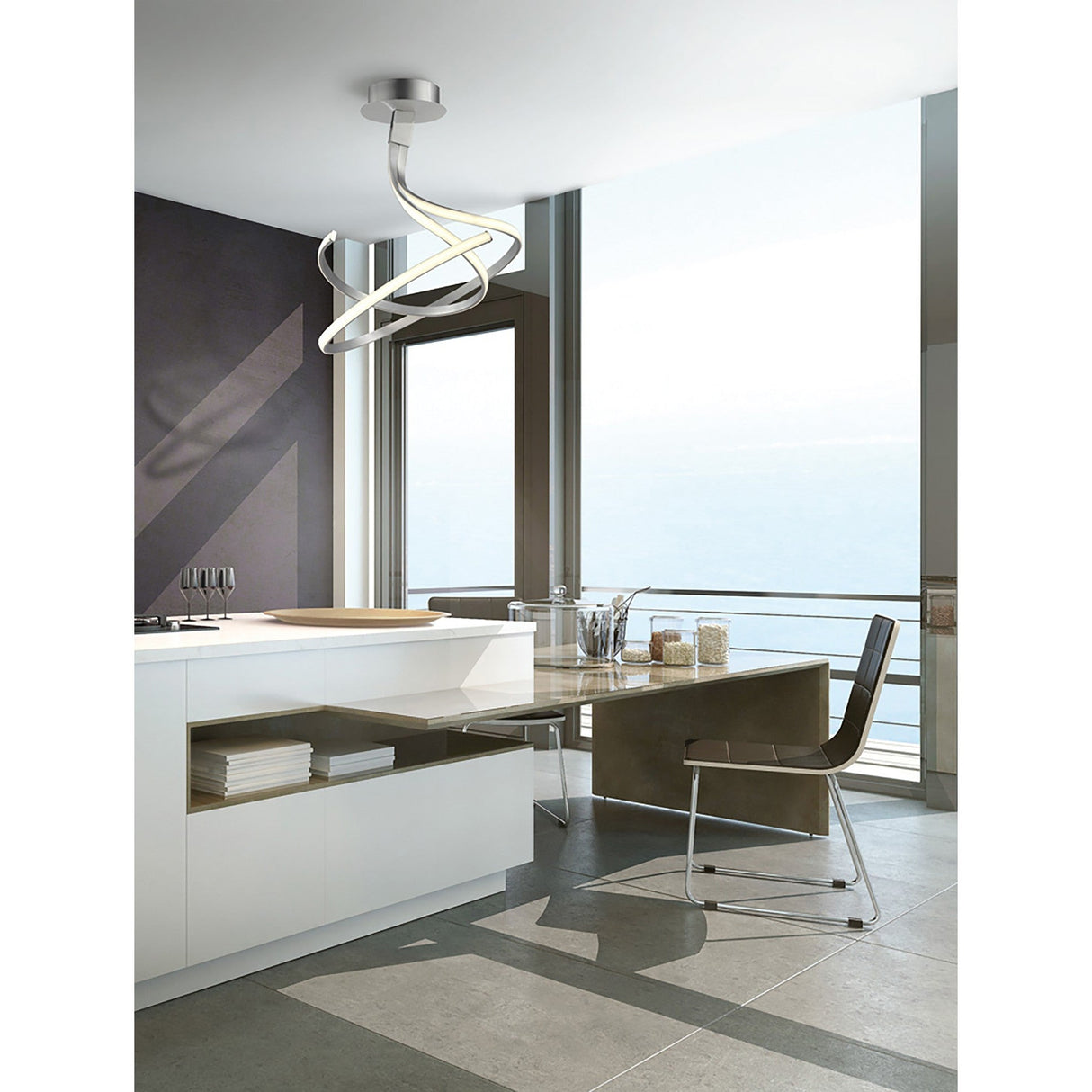 Nur LED Semi-Flush Ceiling Light 50W 3000K – Silver & Polished Chrome