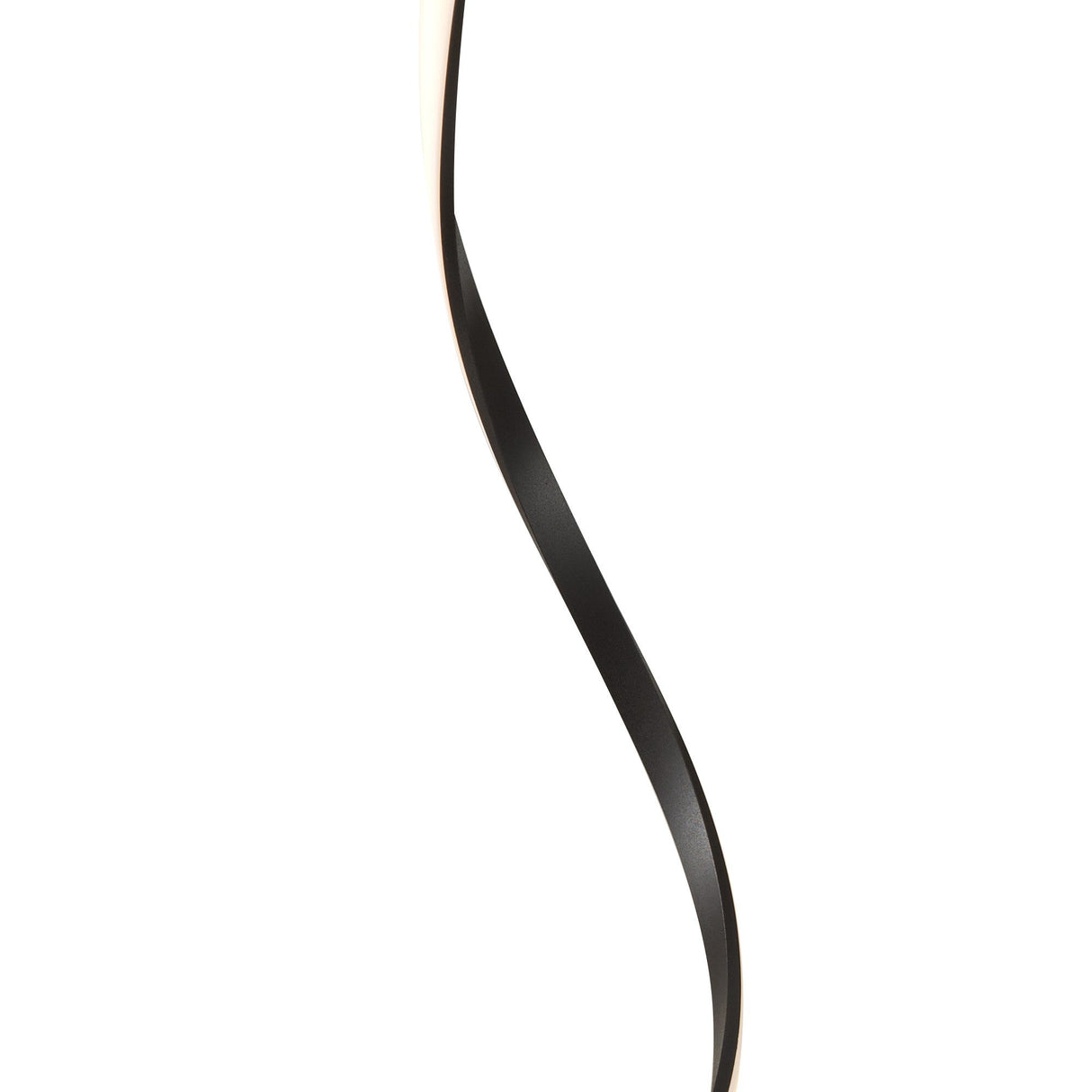 A single black ribbon twists in an elegant S-shape against a plain white background, echoing the sleek style of the Nur Dimmable LED Floor Lamp 20W 2800K in Brown Oxide.