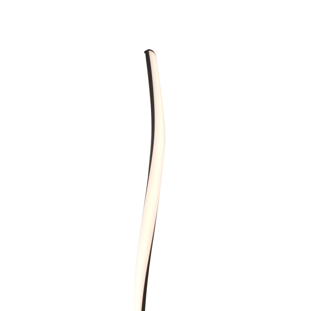 The Nur Dimmable LED Floor Lamp 20W 2800K in Brown Oxide features a tall, slender, gently curved design with a glowing white light strip—ideal for contemporary spaces.