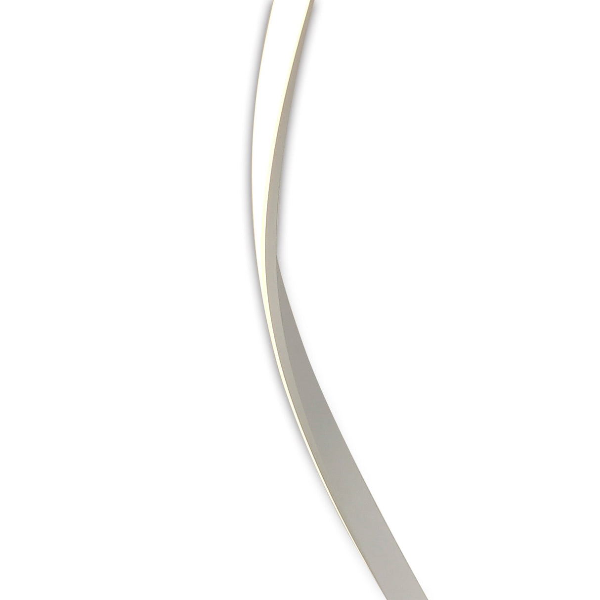 The Nur II Dimmable LED Floor Lamp 22W 3000K in white features a thin, curved metallic design with a reflective finish, displayed against a plain white background.
