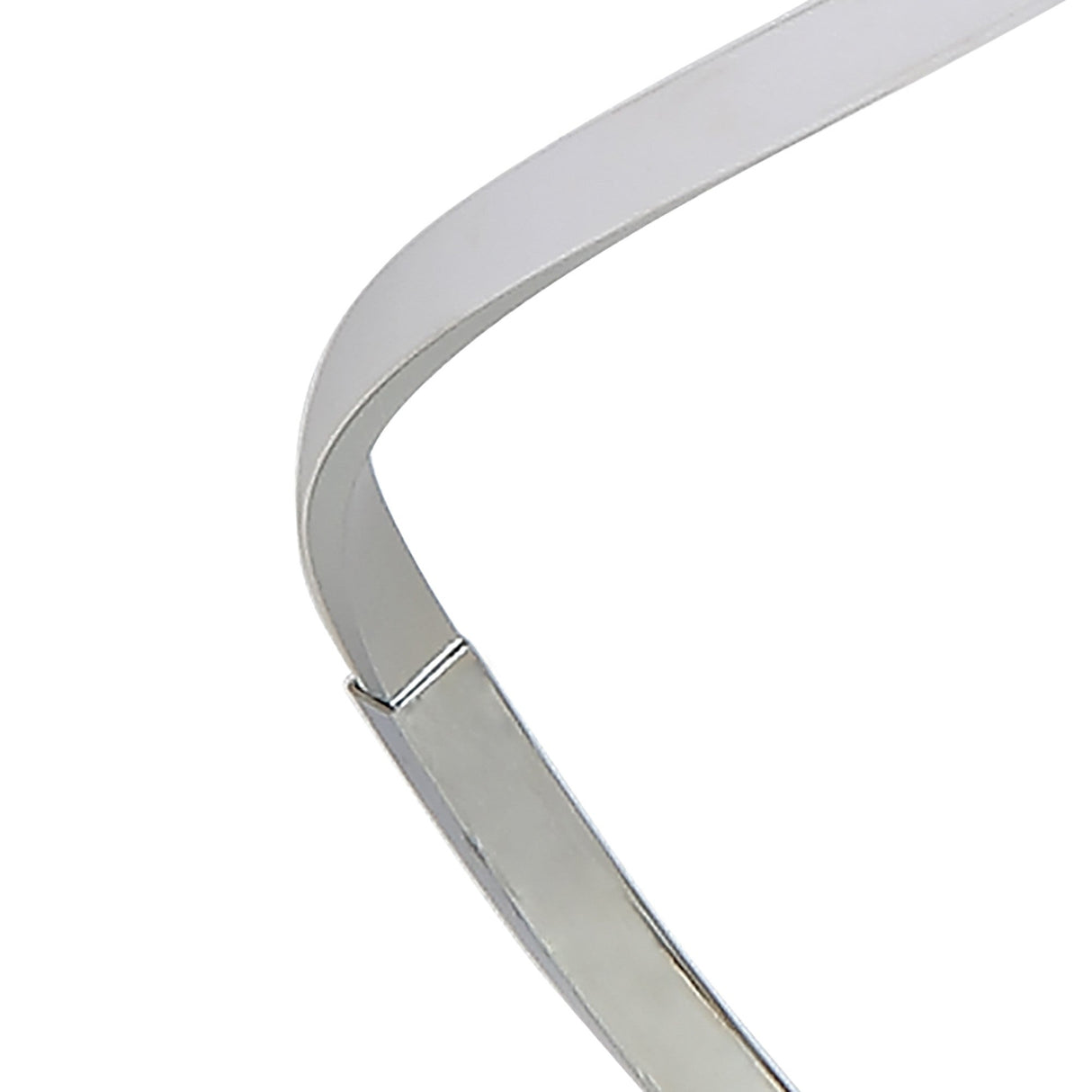 Close-up of the Nur Blanco XL Dimmable LED Floor Lamp 20W 3000K in polished chrome, showcasing its sleek, curved metallic design and glossy finish against a plain white background.