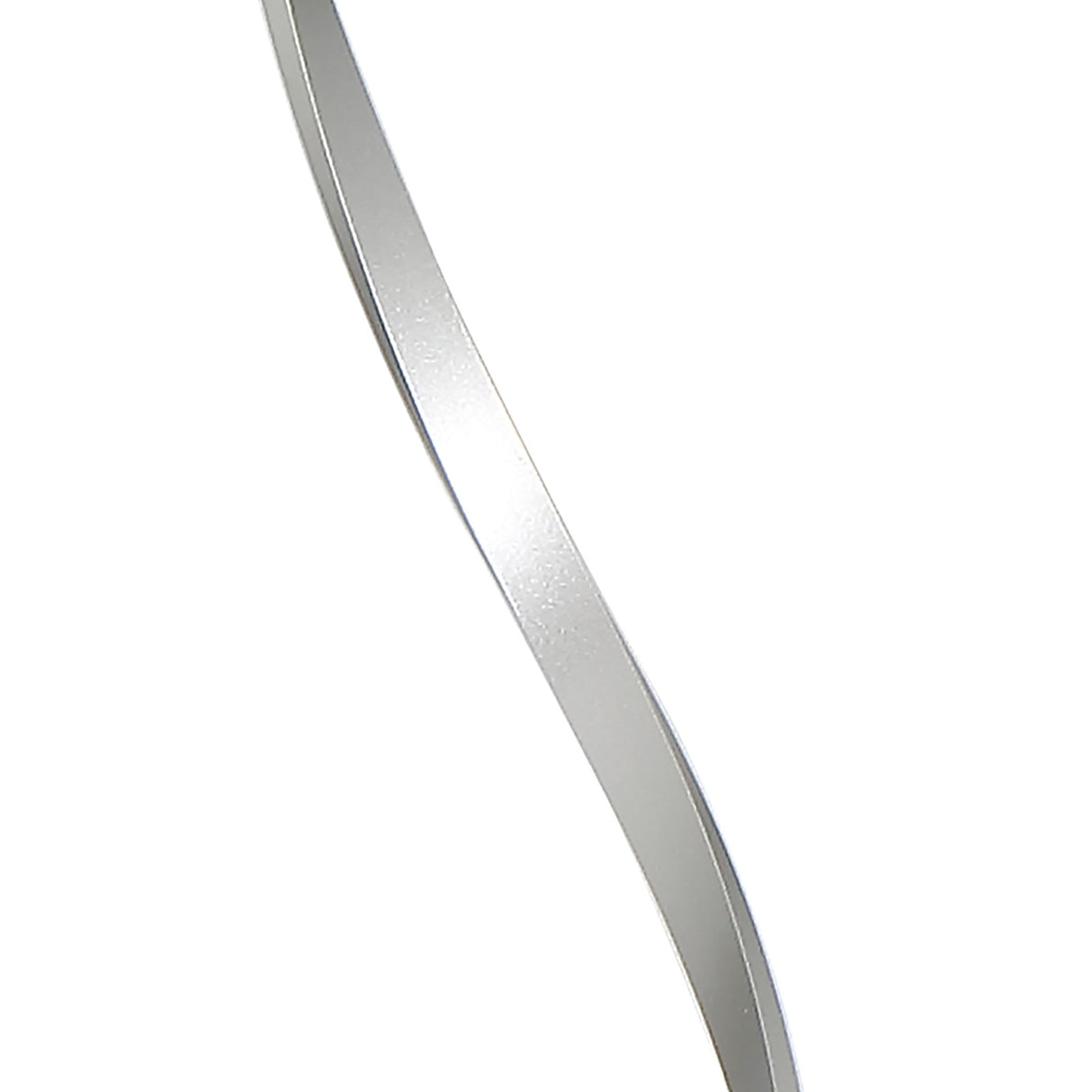 A close-up of the Nur Blanco XL Dimmable LED Floor Lamp 20W 3000K in polished chrome shows its curved metallic silver strip gleaming against a white background.