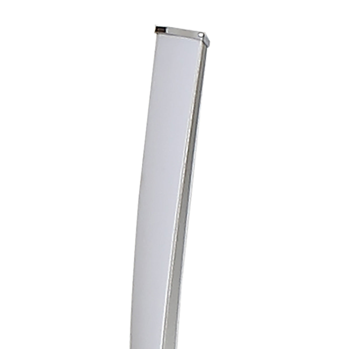 A close-up of the Nur Blanco XL Dimmable LED Floor Lamp (20W, 3000K) in polished chrome, featuring a white and silver curved design, is shown against a plain white background.