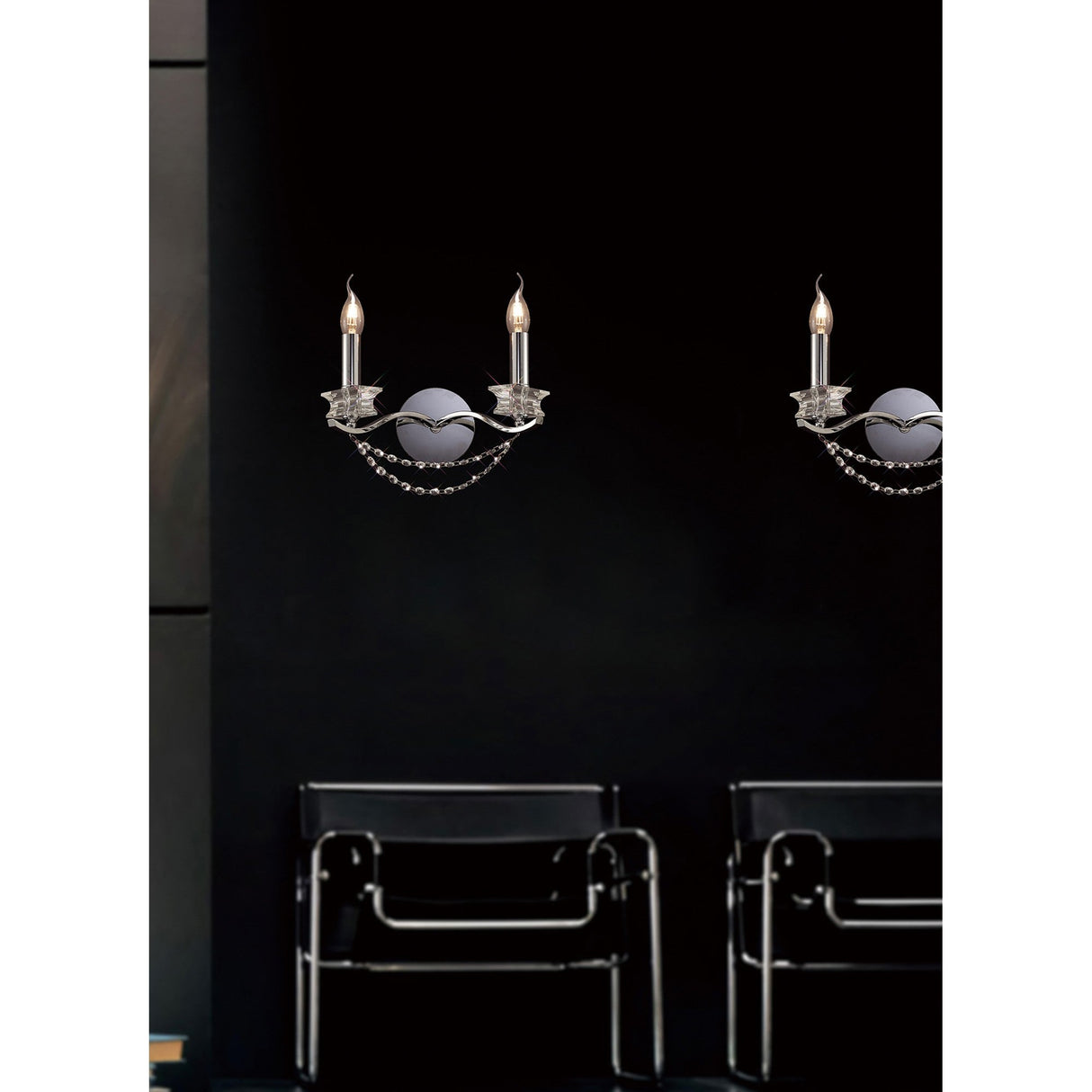Nydia 2 Light Crystal Wall Light - Polished Chrome