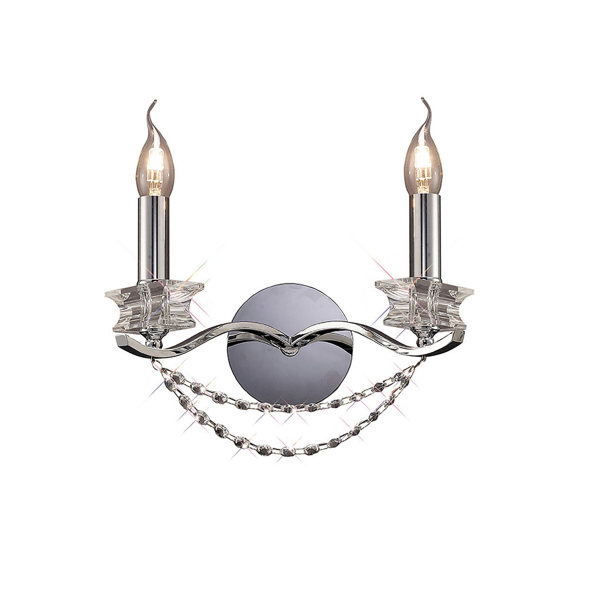 Nydia 2 Light Crystal Wall Light - Polished Chrome