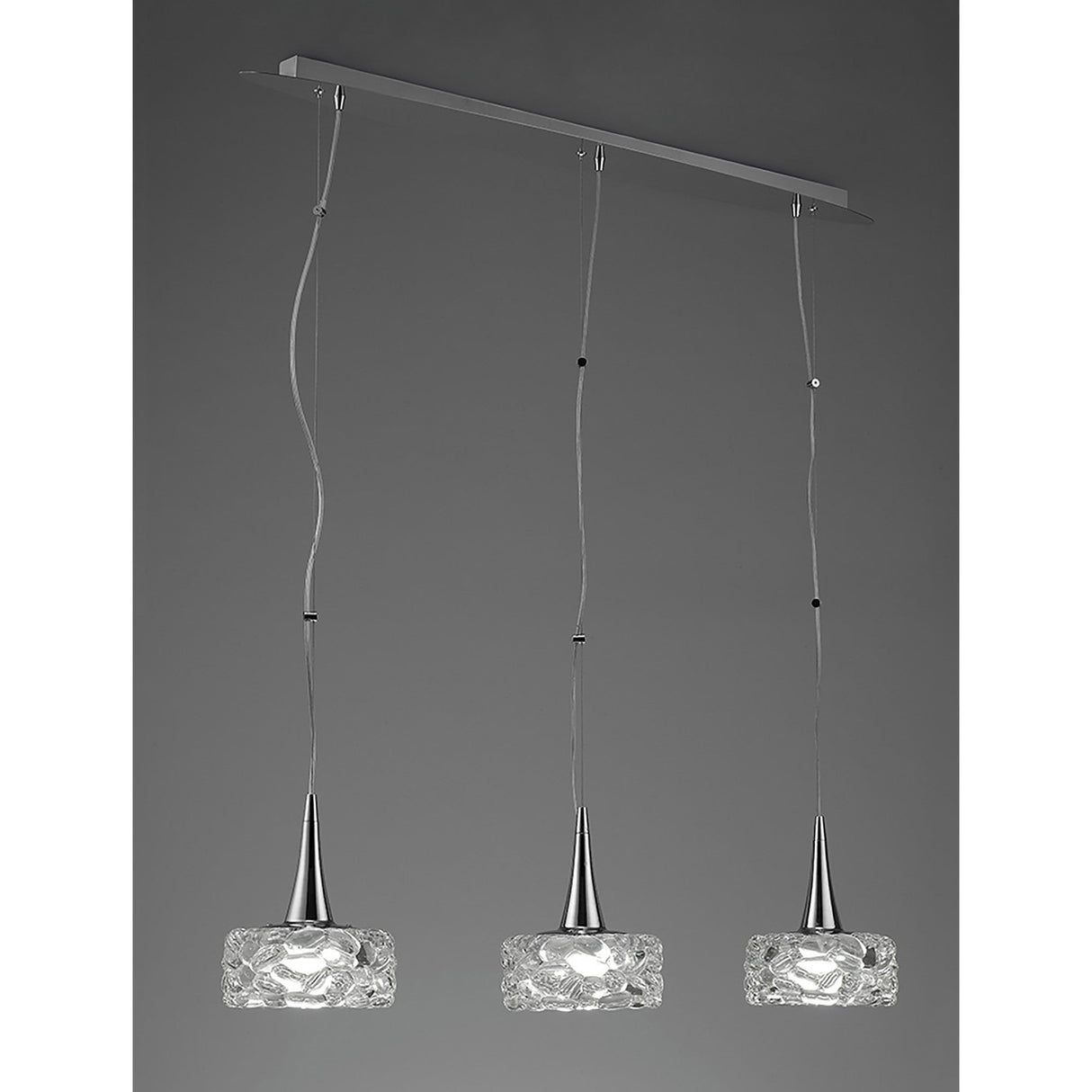 O2 Large 3 Light Bar Pendant Light - Polished Chrome