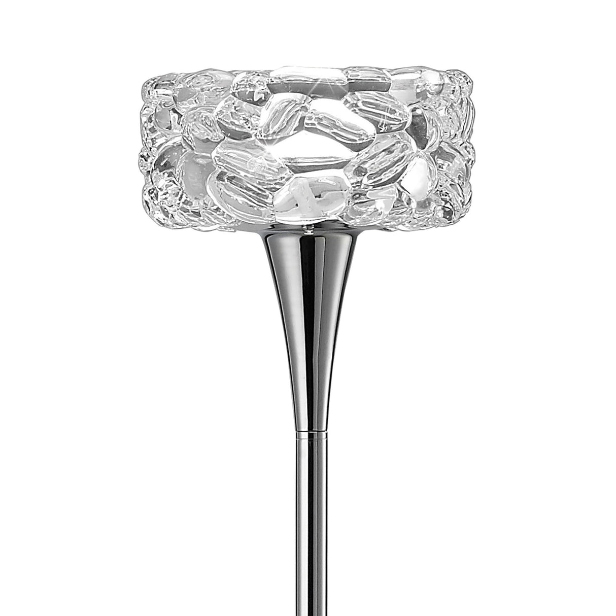 The O2 1 Light Floor Lamp features a polished chrome stem and a clear, bubbled glass shade, making it ideal for elevating modern interiors. Shown here against a plain white background.