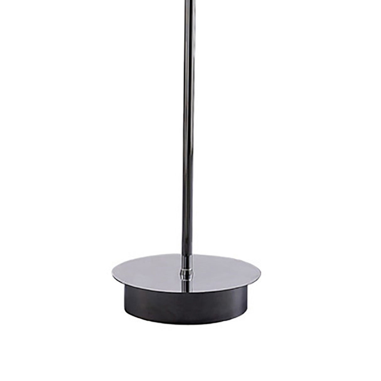 The image shows the base of the Octavia 4 Light Crystal Floor Lamp in polished chrome, featuring a shiny, circular stand and slim vertical pole for a sleek, minimalistic style and ideal ambient lighting.