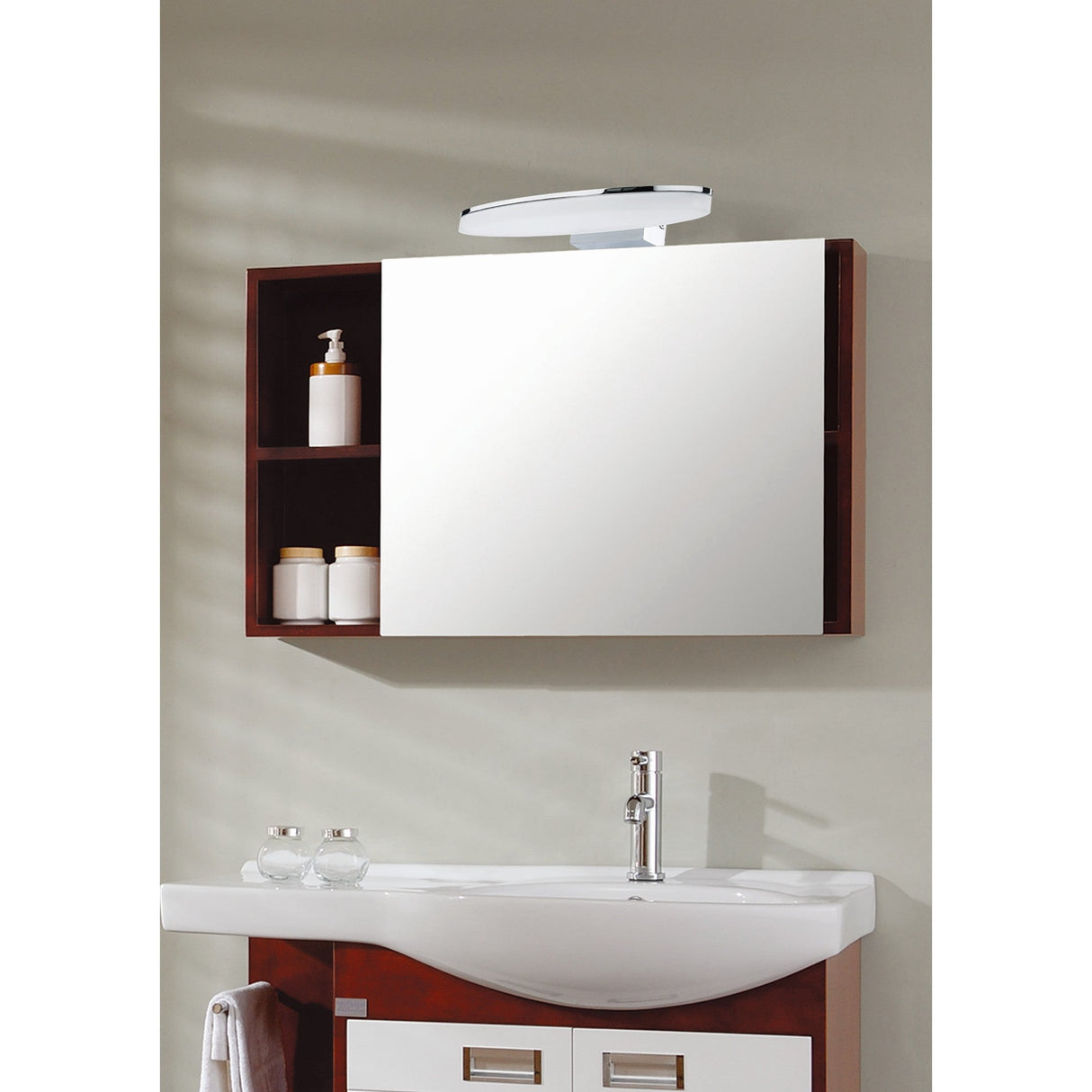 Ola LED Bathroom Mirror Wall Light – Polished Chrome & Frosted White