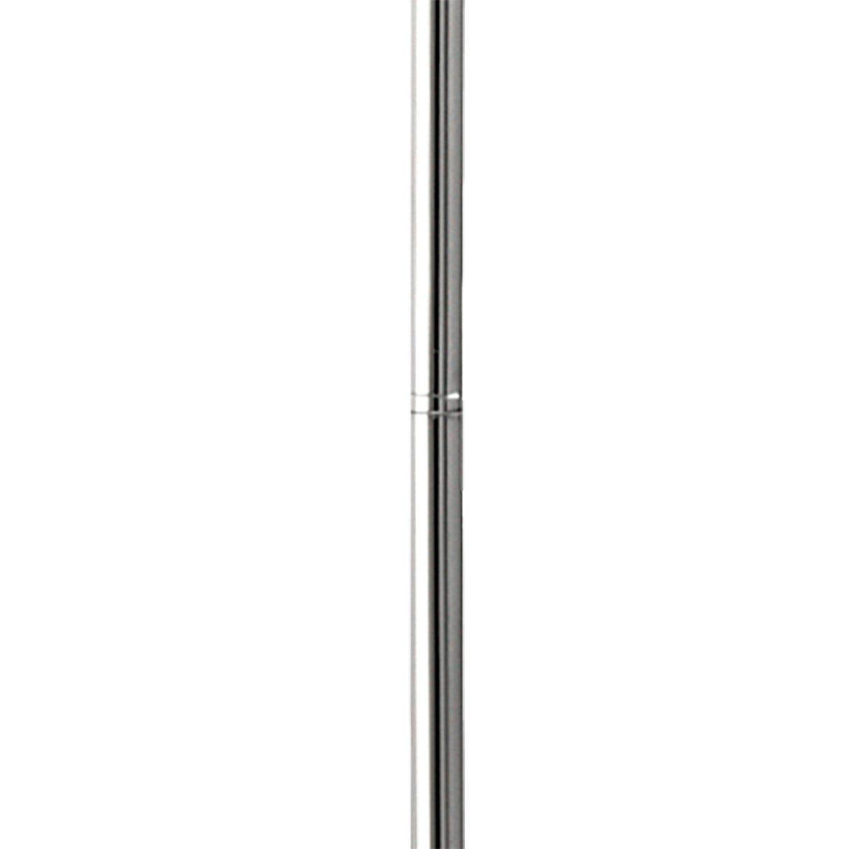 The Olimpia LED Floor Lamp 12W 3000K - Chrome features a tall, slim cylindrical pole in polished chrome and a white cone-shaped shade. Its minimalist, modern design is ideal for contemporary lighting needs.