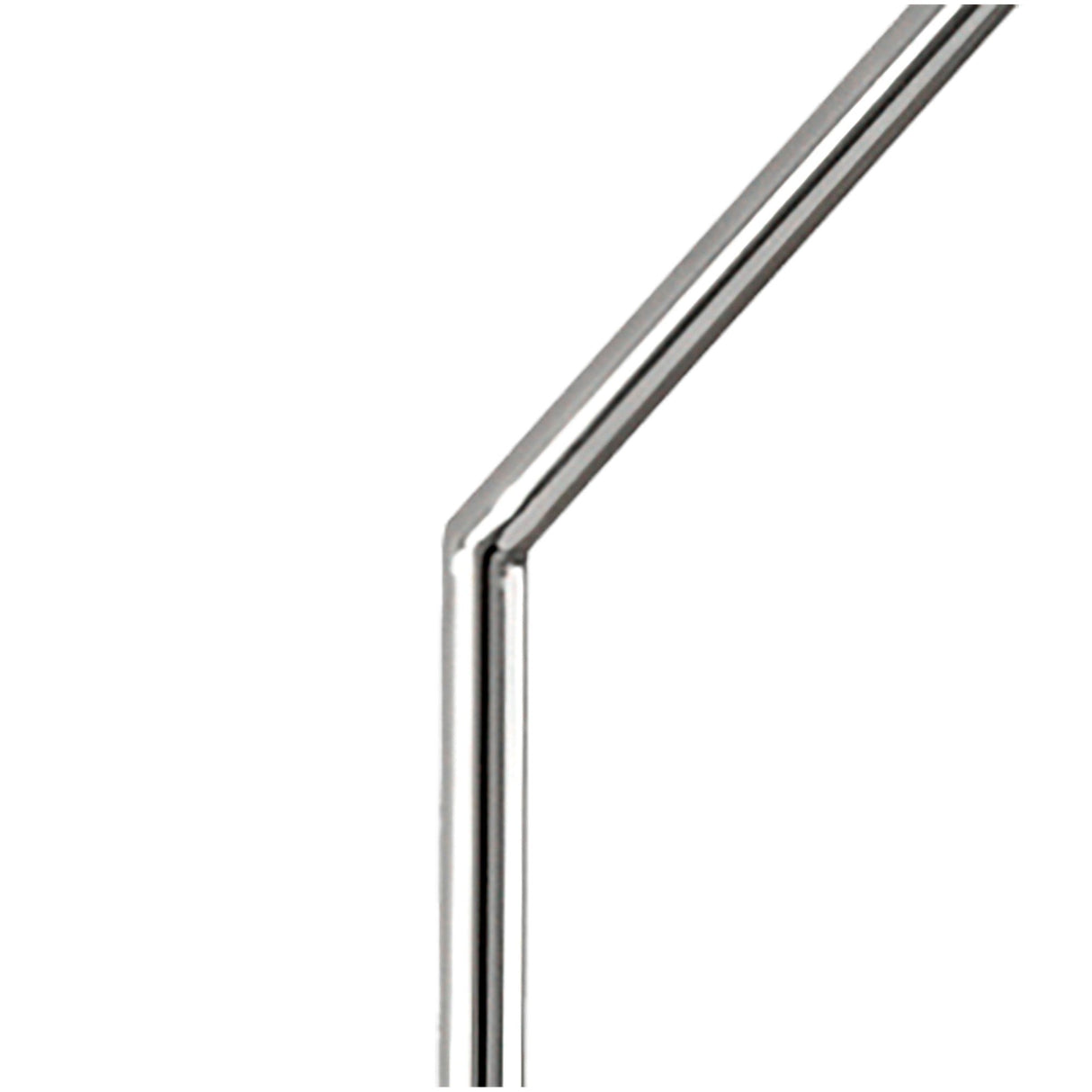 A close-up of the Olimpia LED Floor Lamp 12W 3000K in chrome, its sleek polished finish gleaming against a white background.