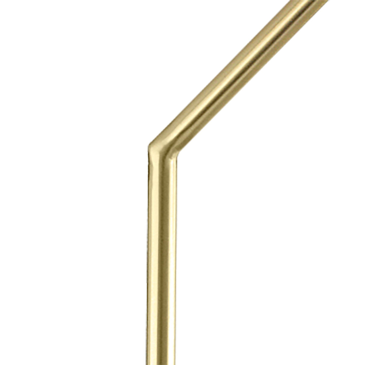 A close-up of the Olimpia LED Floor Lamp 12W 3000K in satin gold, featuring a sleek, modern design and minimalist bent-section silhouette against a plain white background.