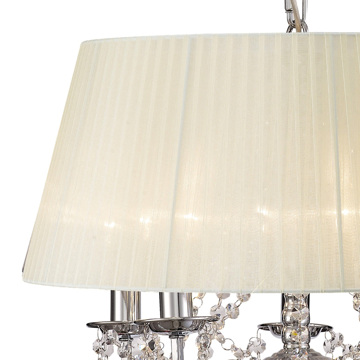 Olivia 50cm 5 Light Crystal Chandelier - Chrome With Cream Shade