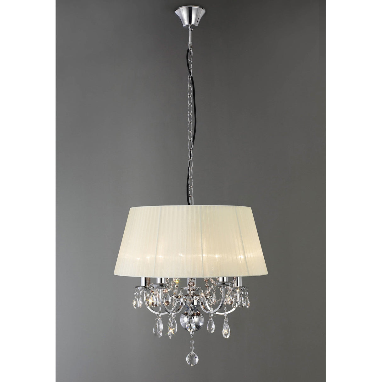 Olivia 50cm 5 Light Crystal Chandelier - Chrome With Cream Shade
