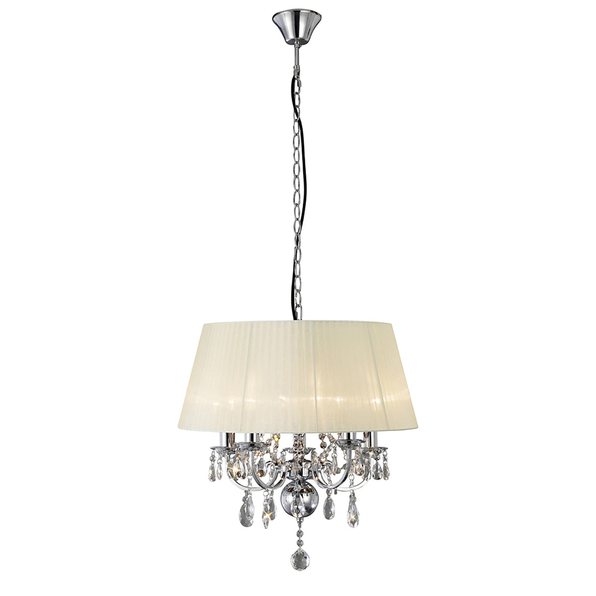 Olivia 50cm 5 Light Crystal Chandelier - Chrome With Cream Shade