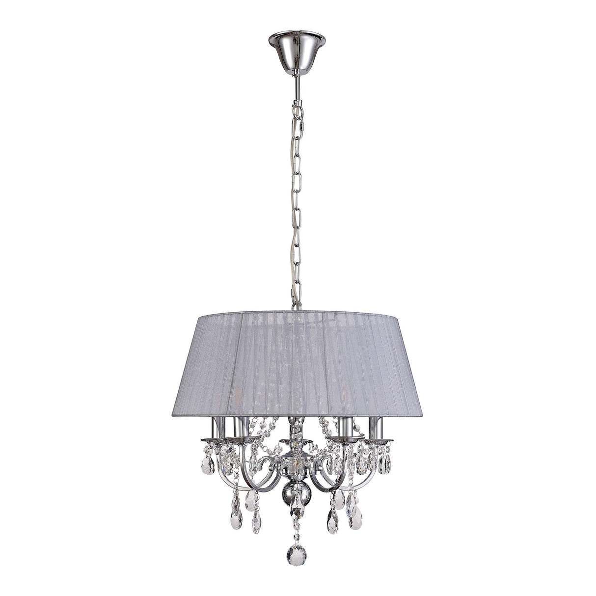 Olivia 50cm 5 Light Crystal Chandelier - Chrome With Grey Shade