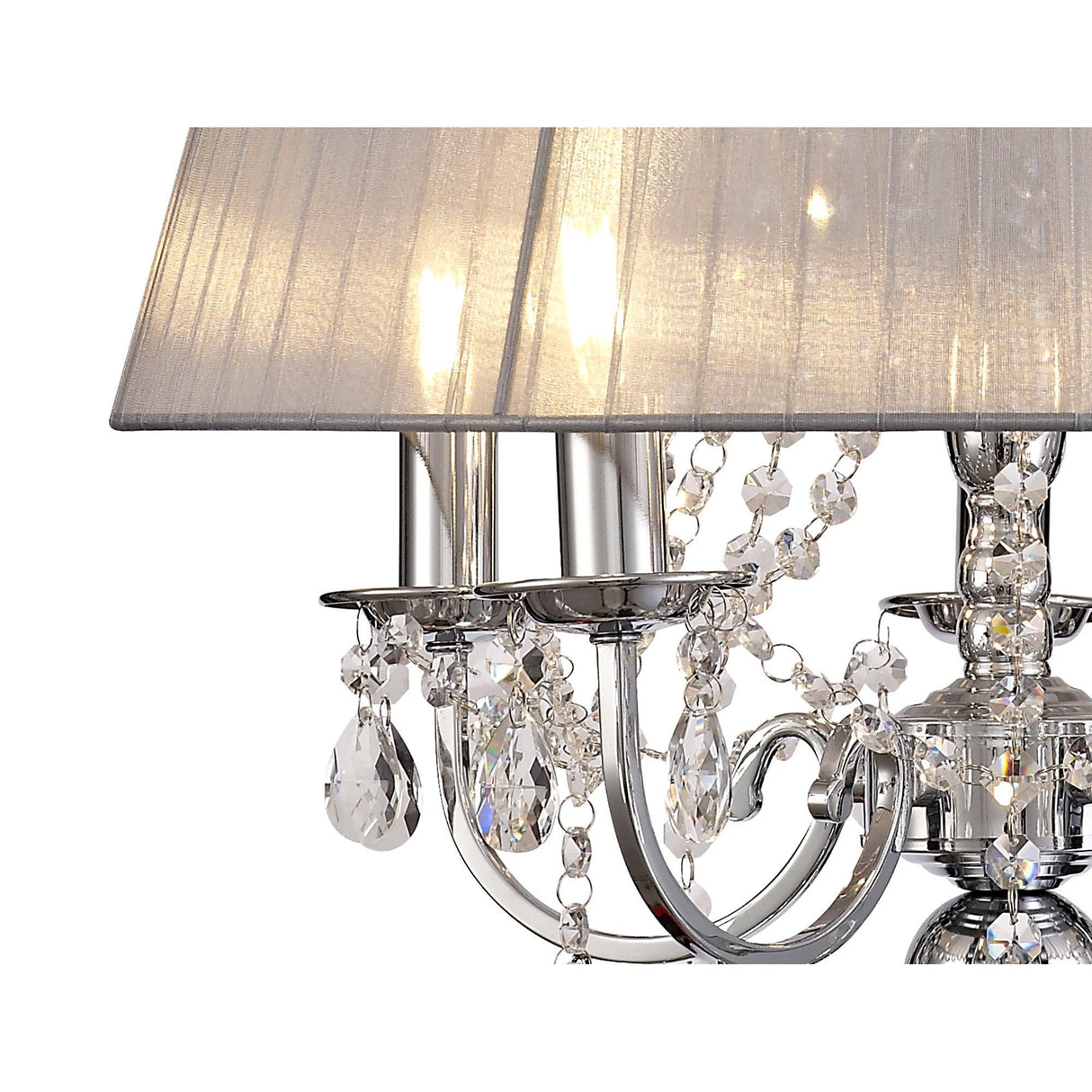 Olivia 50cm 5 Light Crystal Chandelier - Chrome With Grey Shade
