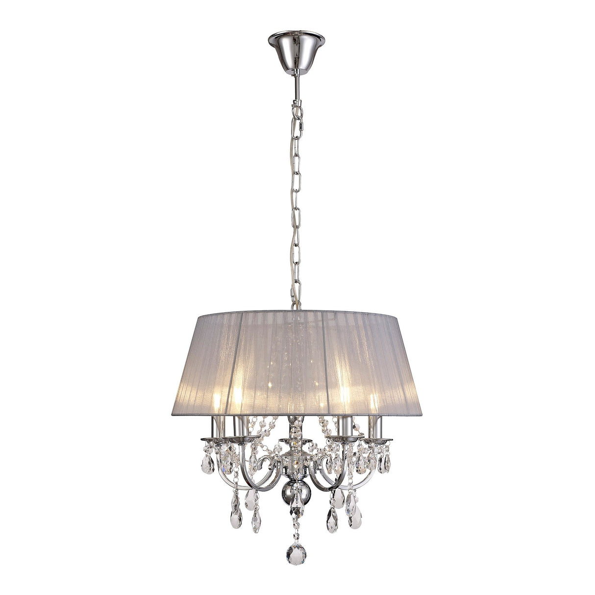 Olivia 50cm 5 Light Crystal Chandelier - Chrome With Grey Shade