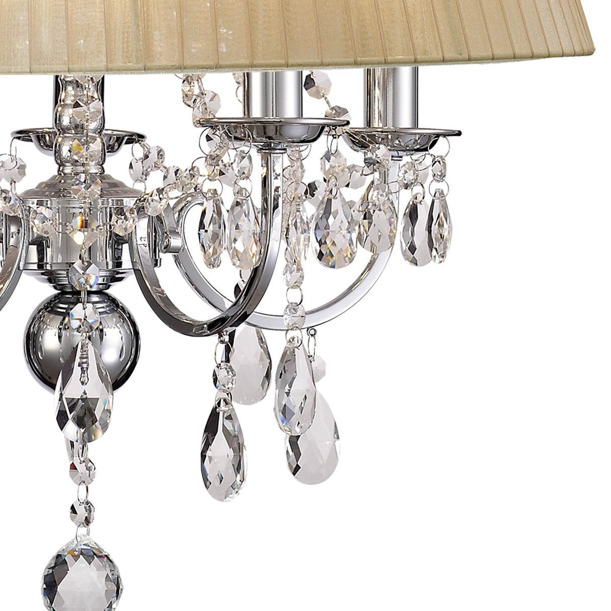 Olivia 50cm 5 Light Crystal Chandelier - Chrome With Ivory Shade