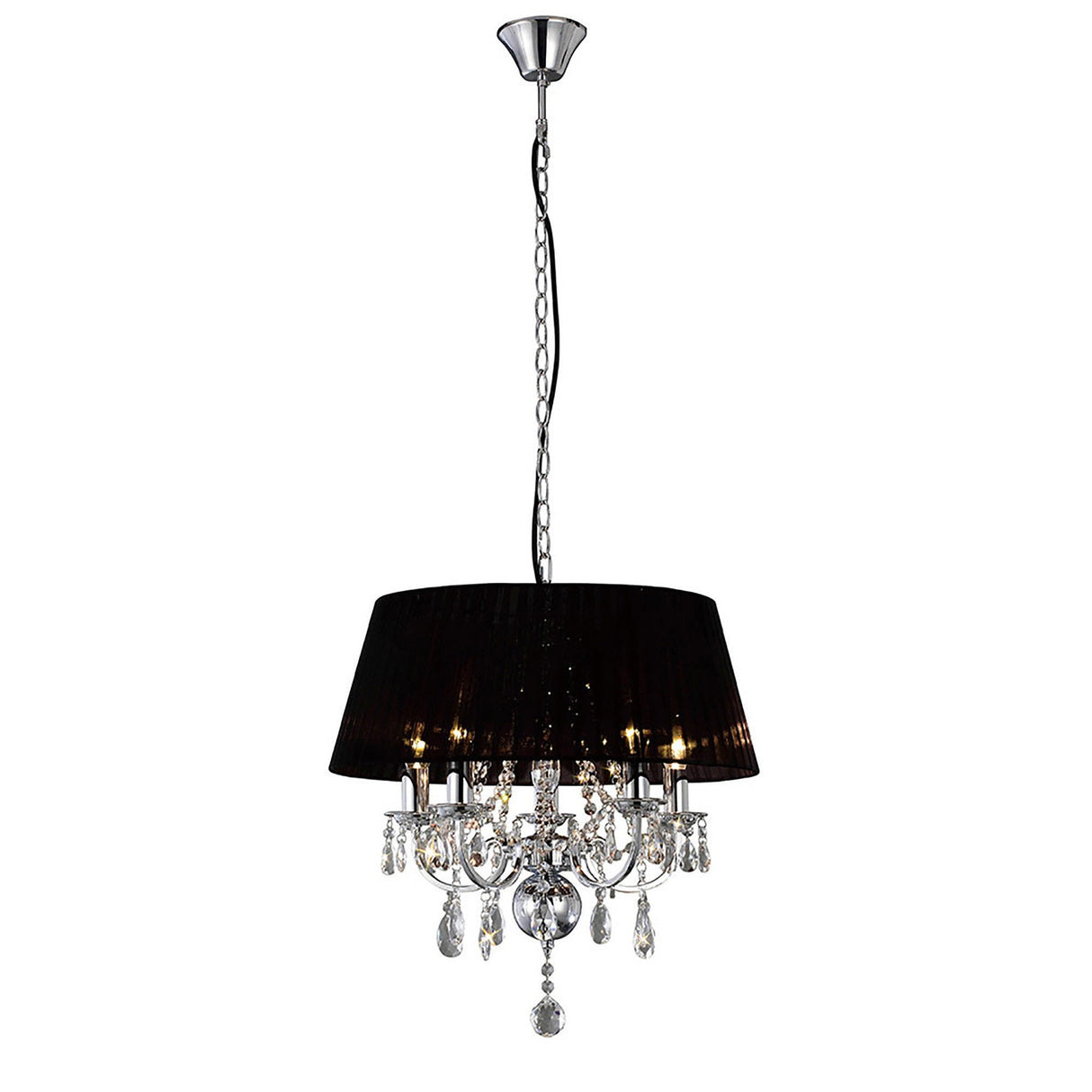 Olivia 50cm 5 Light Crystal Chandelier - Chrome With Black Shade