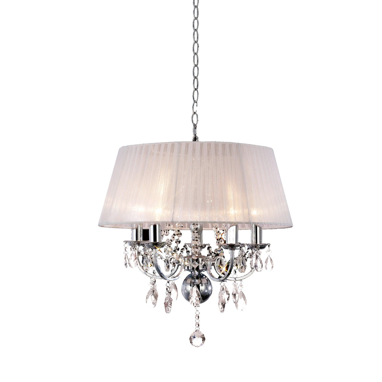 Olivia 50cm 5 Light Crystal Chandelier - Chrome With White Shade