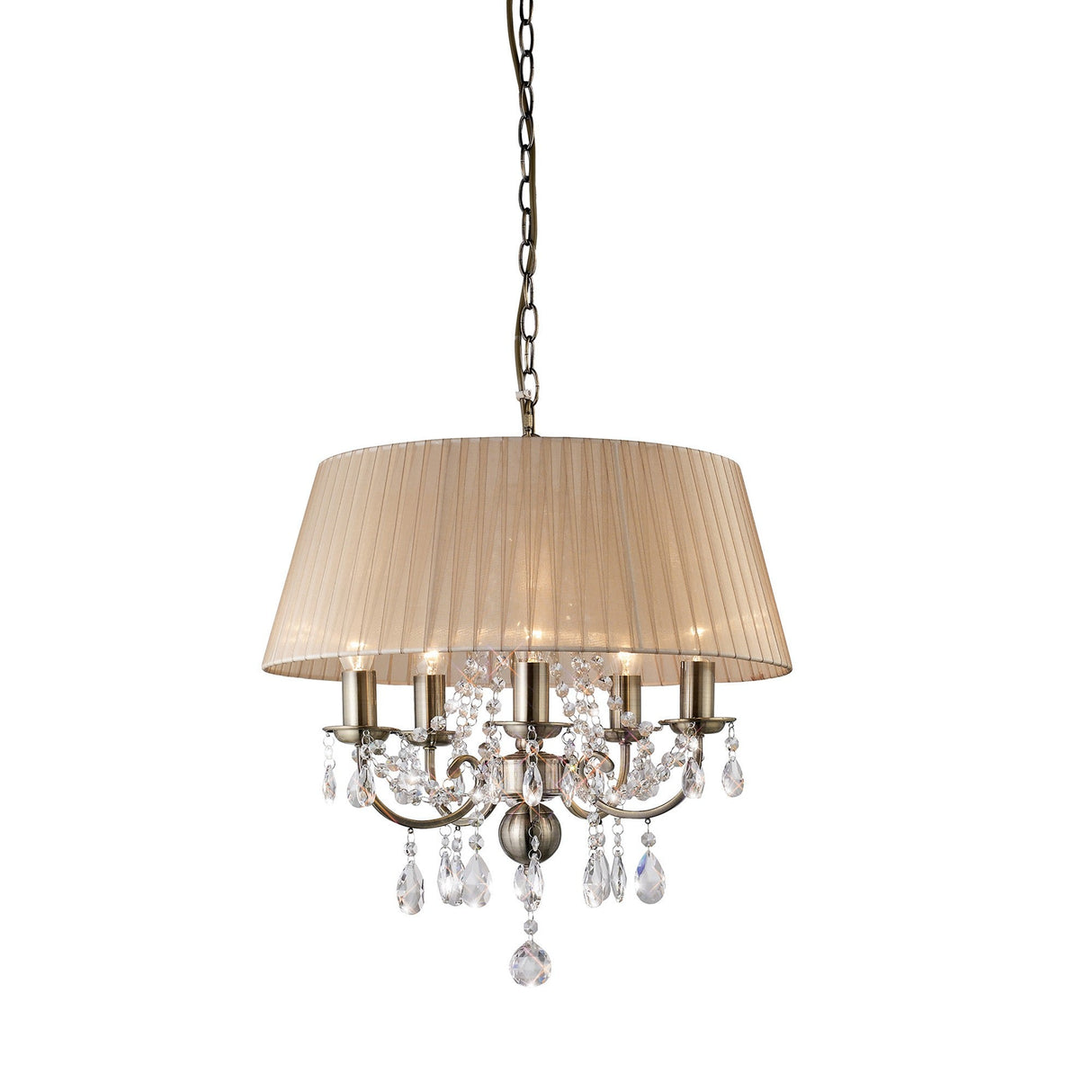 Olivia 50cm 5 Light Crystal Chandelier - Brass With Ivory Shade