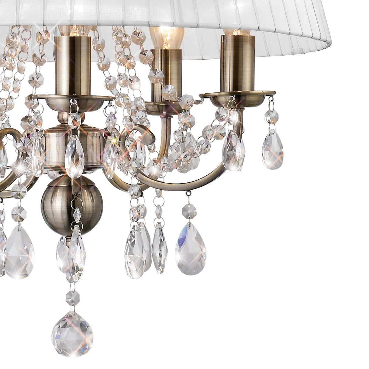 Olivia 50cm 5 Light Crystal Chandelier - Brass With White Shade