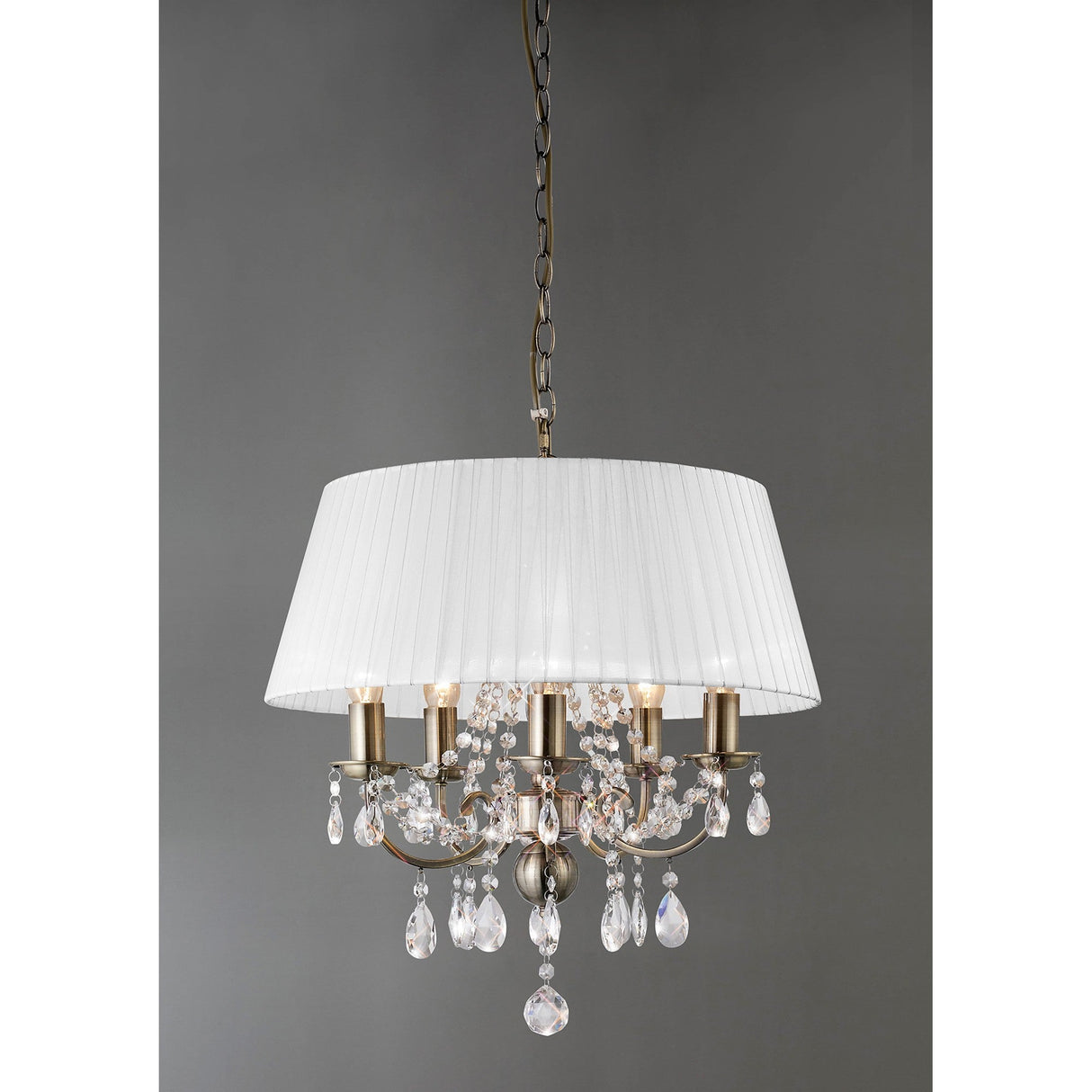 Olivia 50cm 5 Light Crystal Chandelier - Brass With White Shade
