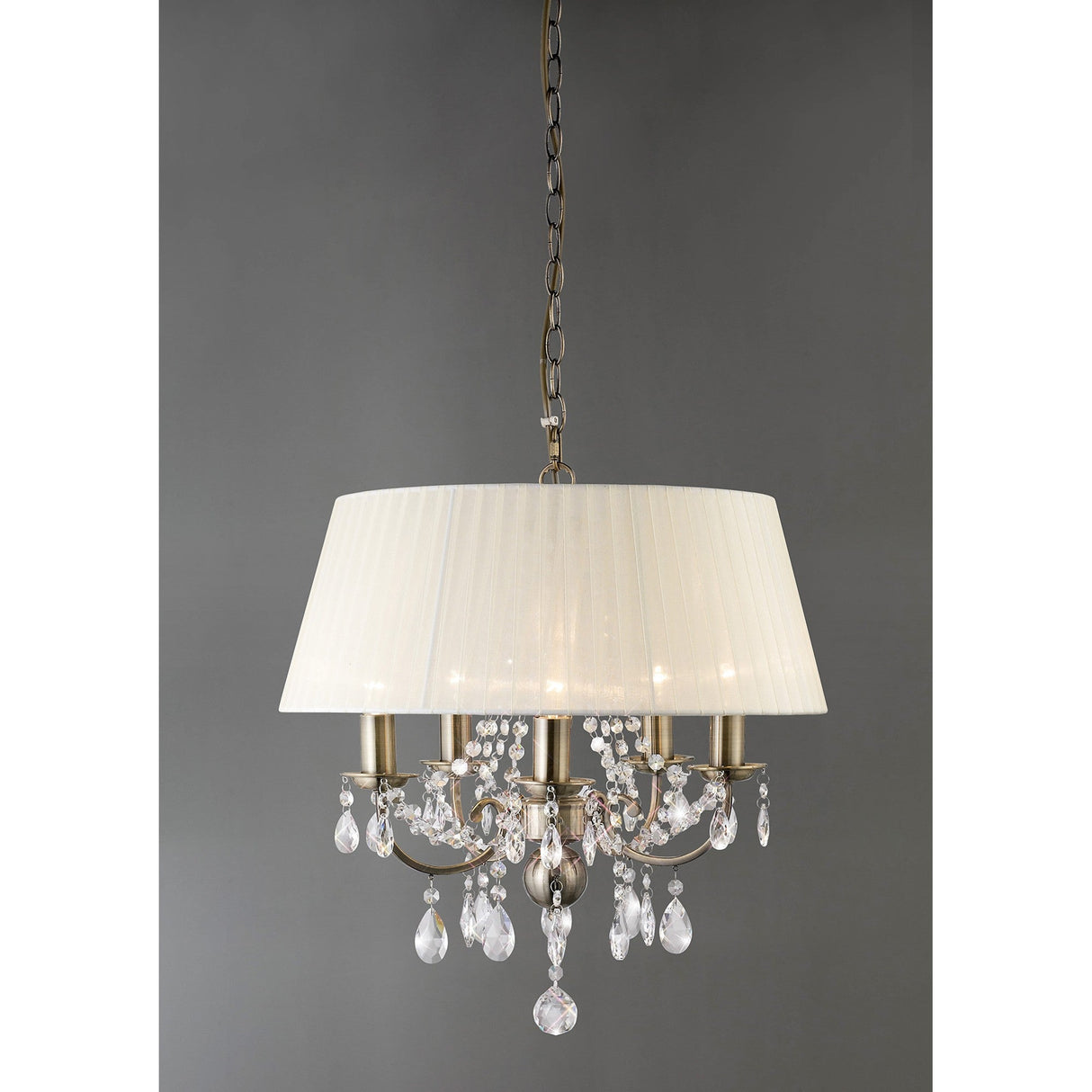 Olivia 50cm 5 Light Crystal Chandelier - Brass With Cream Shade
