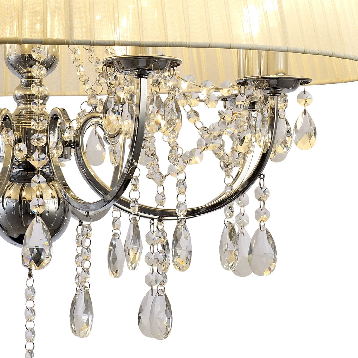 Olivia 70cm 8 Light Crystal Chandelier - Chrome With Ivory Shade