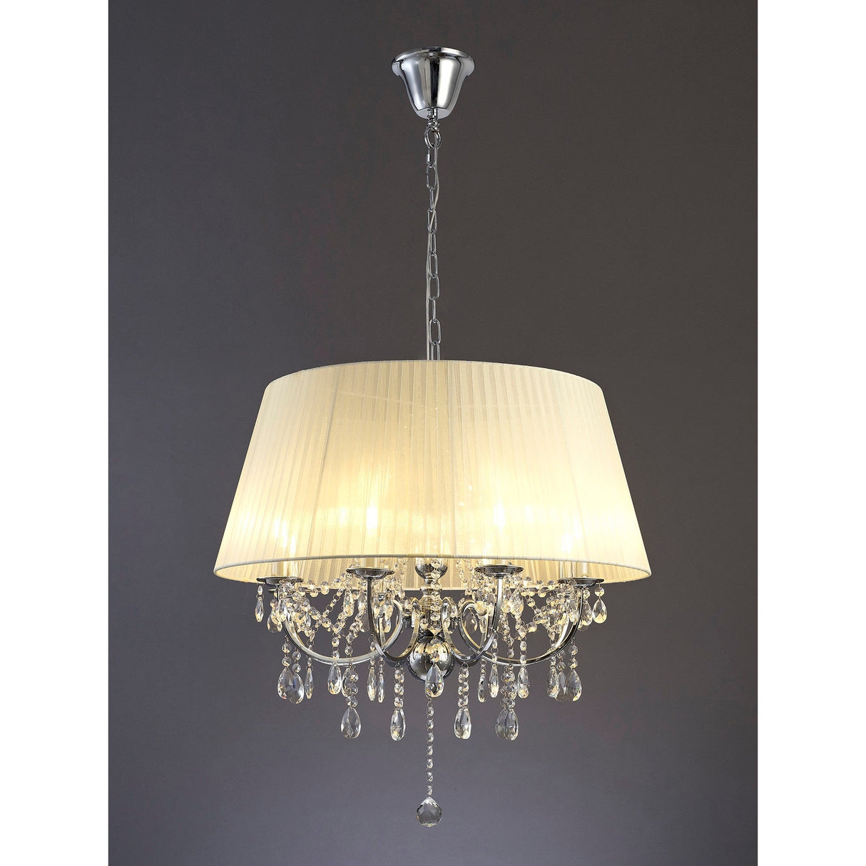 Olivia 70cm 8 Light Crystal Chandelier - Chrome With Ivory Shade
