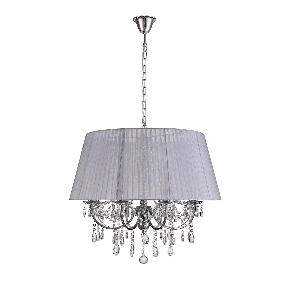 Olivia 70cm 8 Light Crystal Chandelier - Chrome With Grey Shade