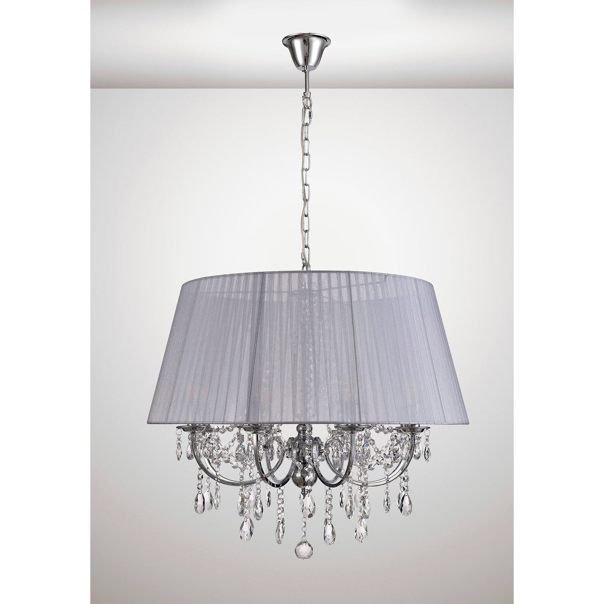 Olivia 70cm 8 Light Crystal Chandelier - Chrome With Grey Shade