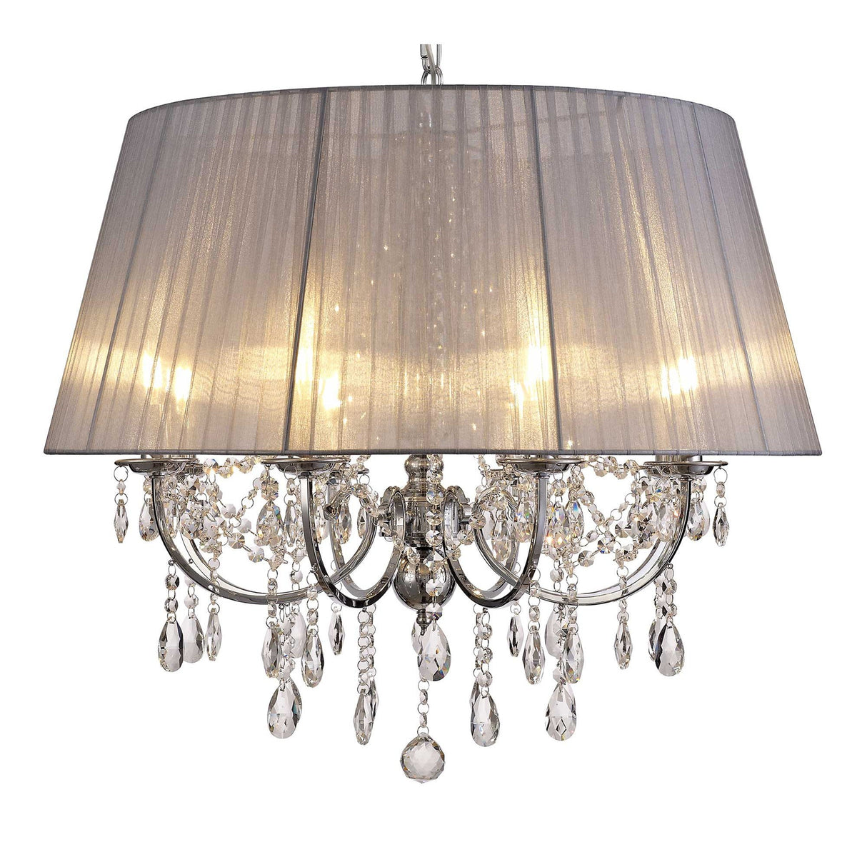 Olivia 70cm 8 Light Crystal Chandelier - Chrome With Grey Shade