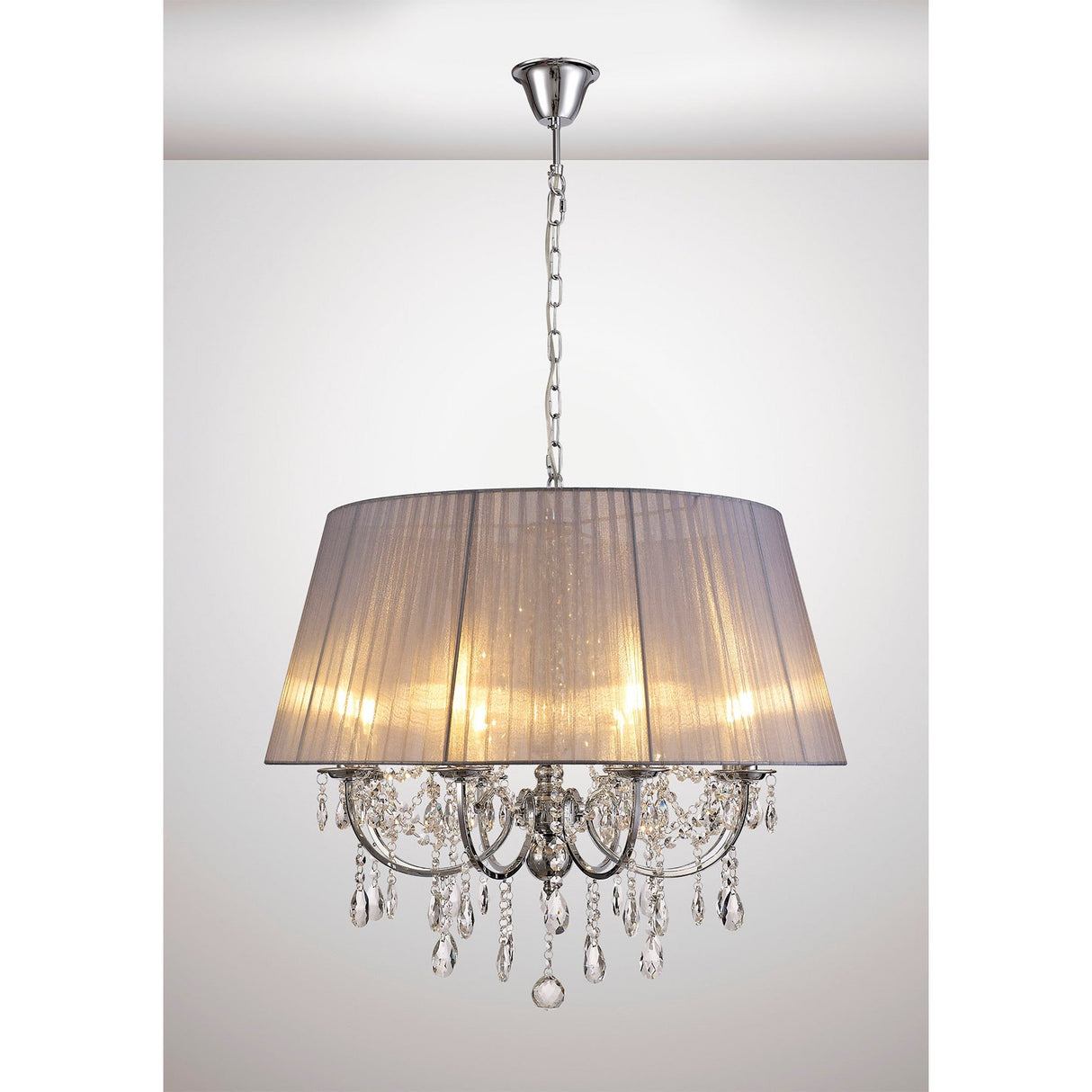 Olivia 70cm 8 Light Crystal Chandelier - Chrome With Grey Shade