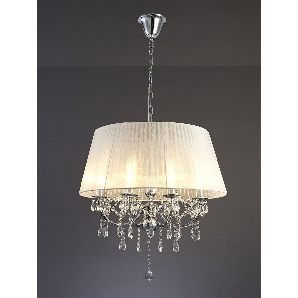 Olivia 70cm 8 Light Crystal Chandelier - Chrome With White Shade