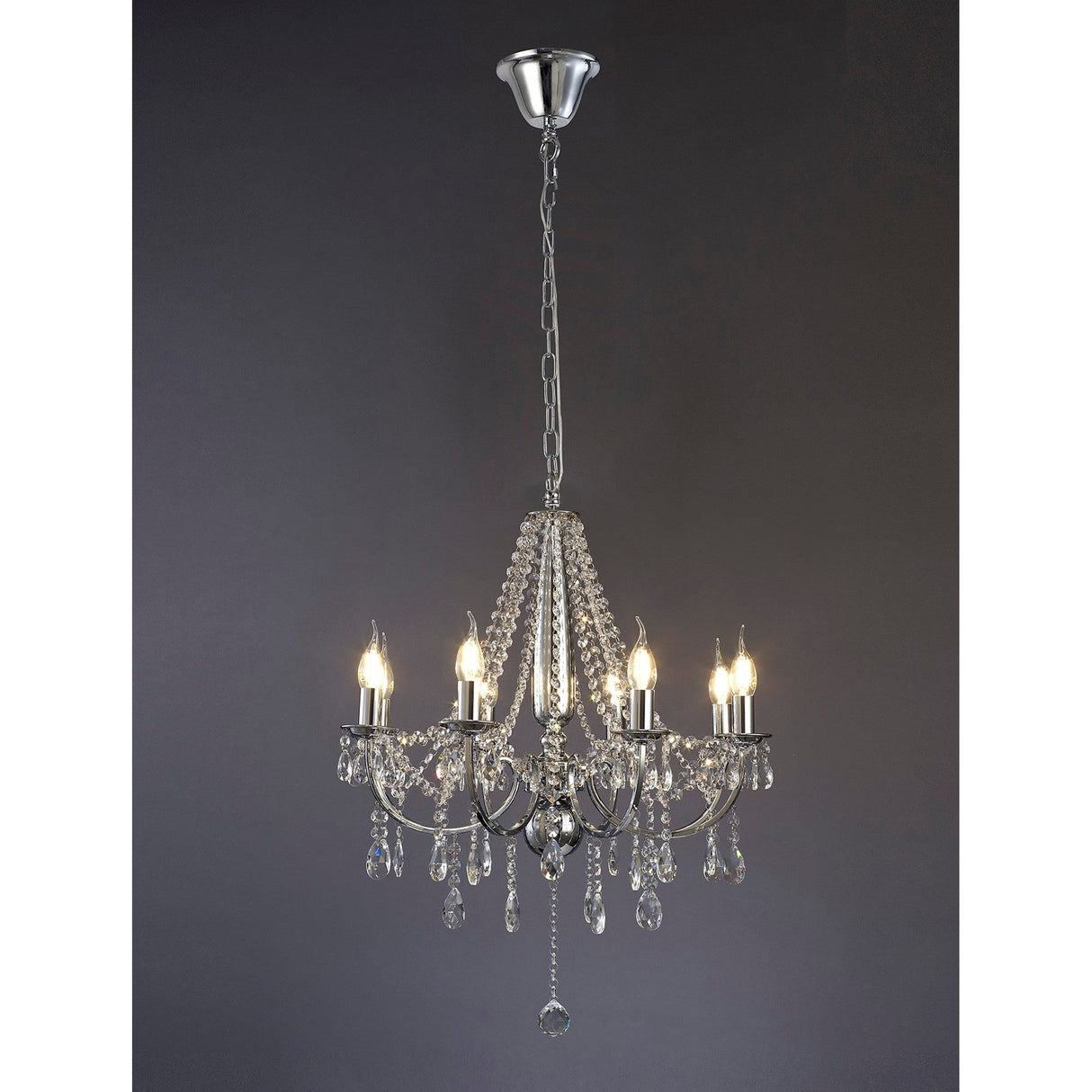 Olivia 58cm 8 Light Crystal Chandelier - Chrome (Without Shade)